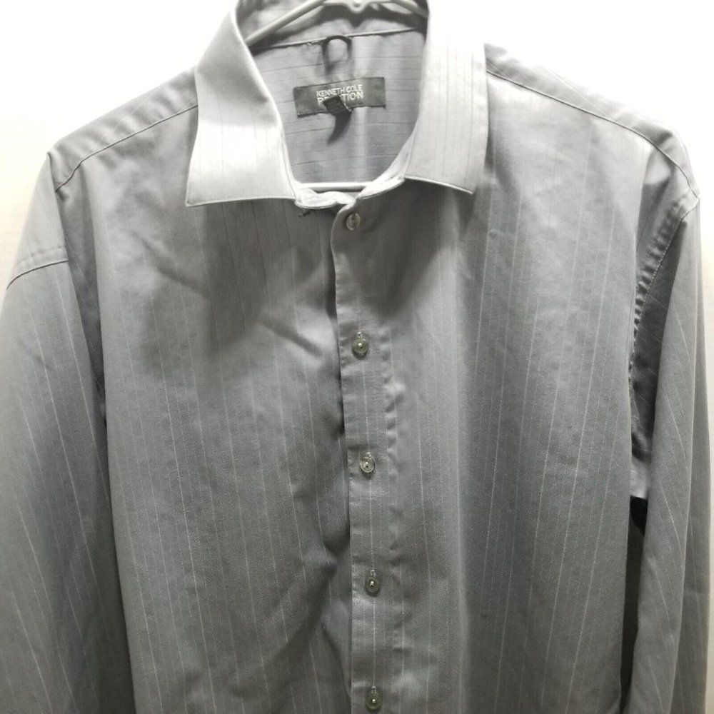 Kenneth Cole Reaction Mens Dress Shirt 16 34/35 Gray Button Up Long Sleeve